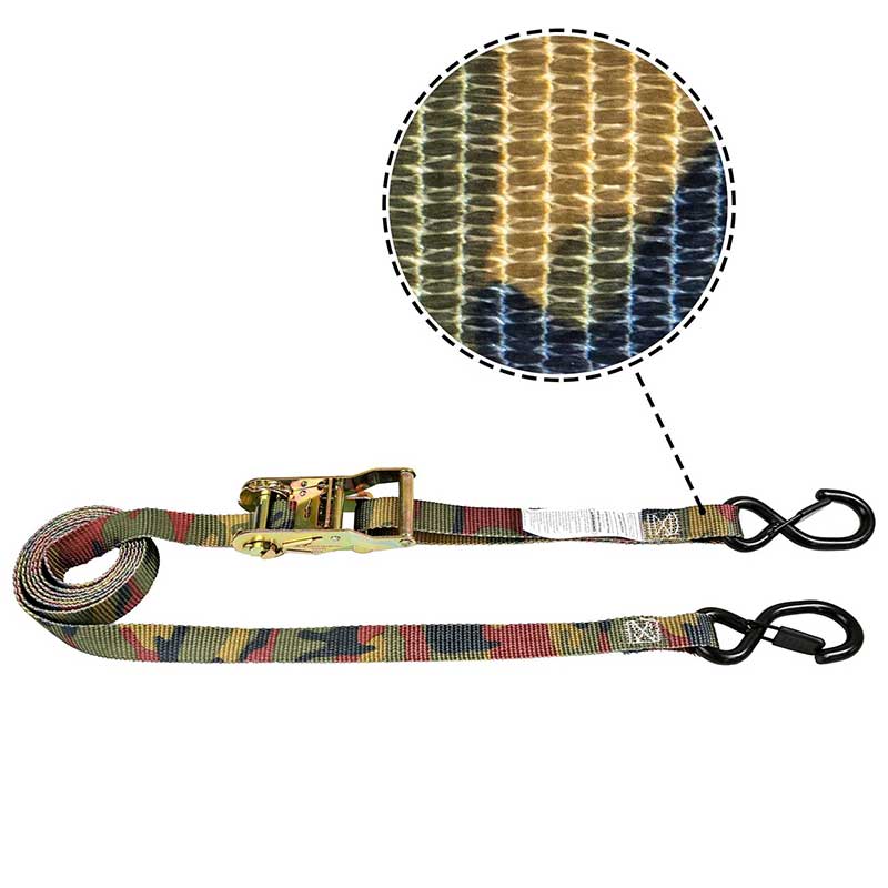 Tali Ratchet Gagang Besi Kamuflase 1 ''X 8' dengan S-Hook dan Penjaga Berlapis Vinil