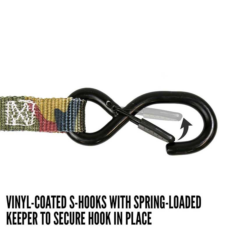 Tali Ratchet Gagang Besi Kamuflase 1 ''X 8' dengan S-Hook dan Penjaga Berlapis Vinil