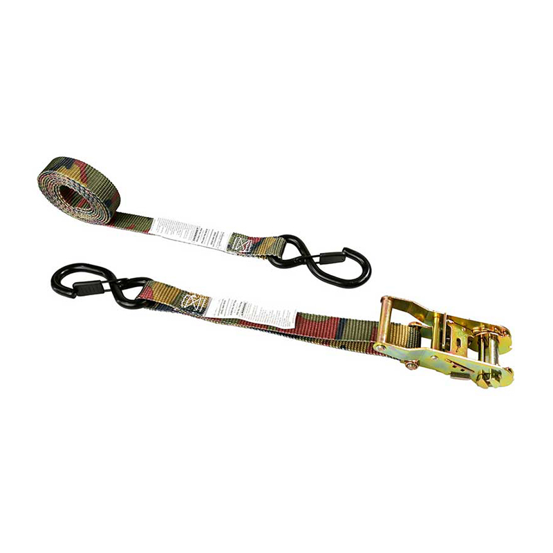 Tali Ratchet Gagang Besi Kamuflase 1 ''X 8' dengan S-Hook dan Penjaga Berlapis Vinil